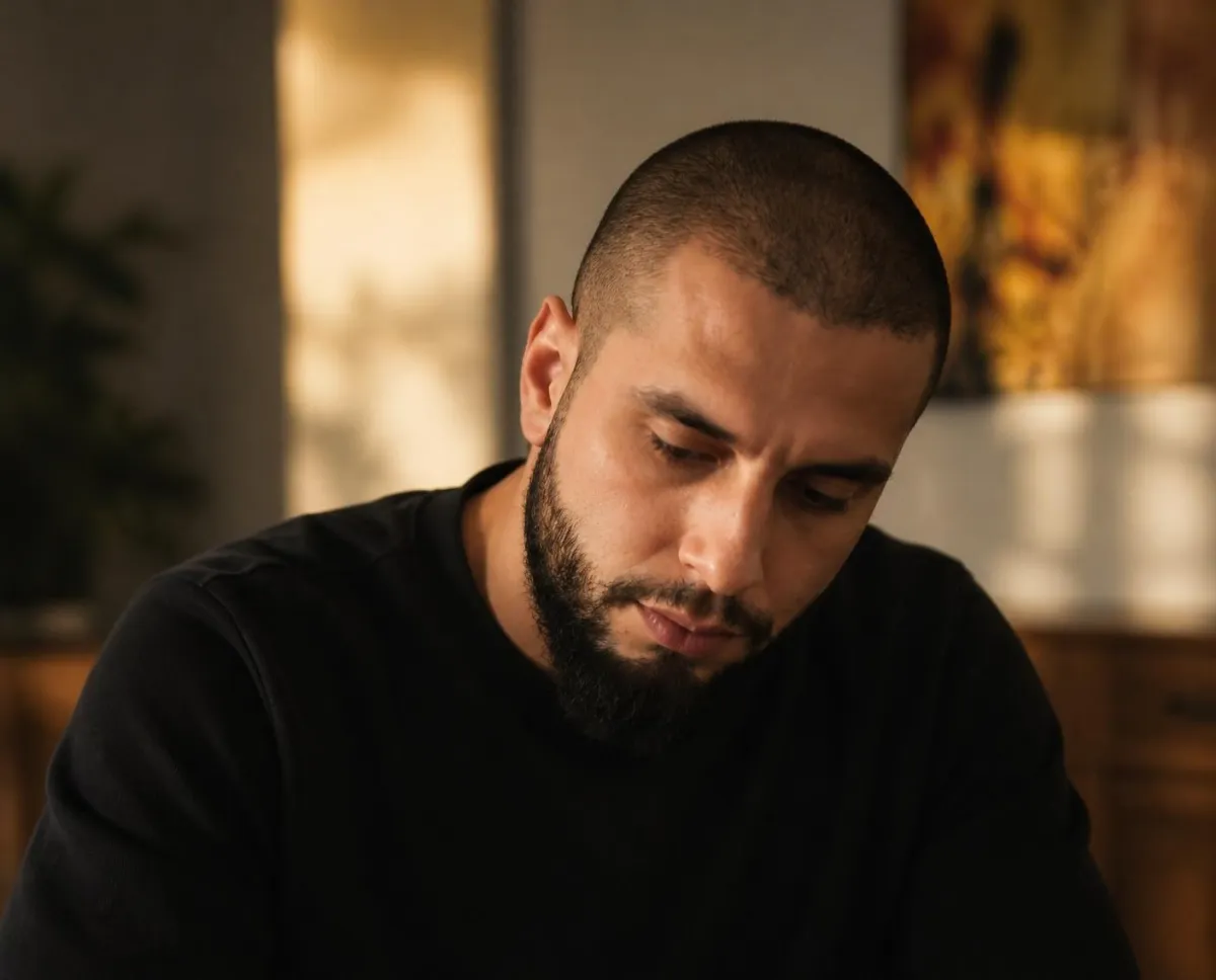 Tabaré Cano Gonzalez i eftertanke, blicken sänkt